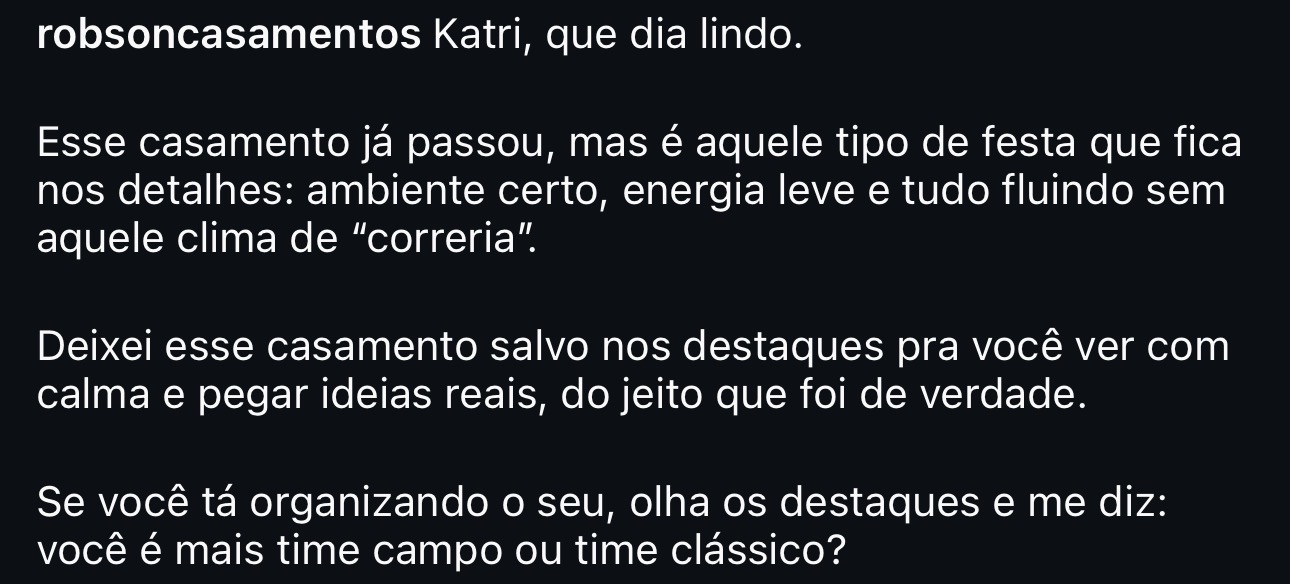 Legenda original publicada por @robsoncasamentos sobre Katri & Wagner
