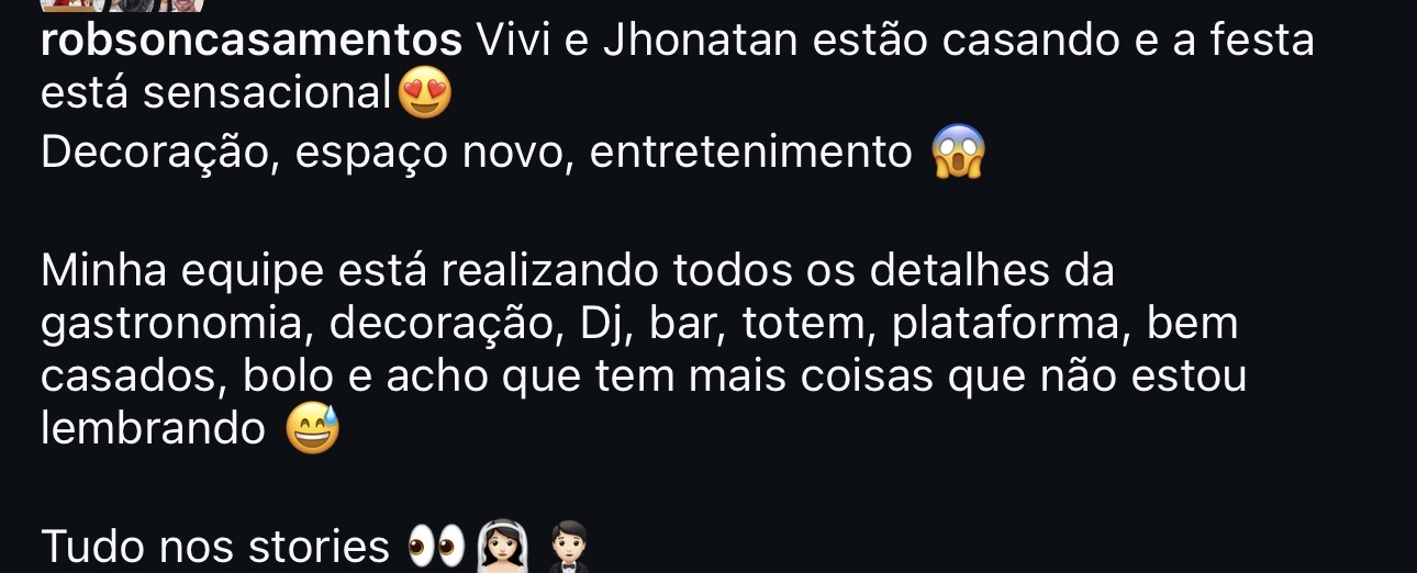 Legenda original publicada por @robsoncasamentos sobre Vivi & Jhonatan
